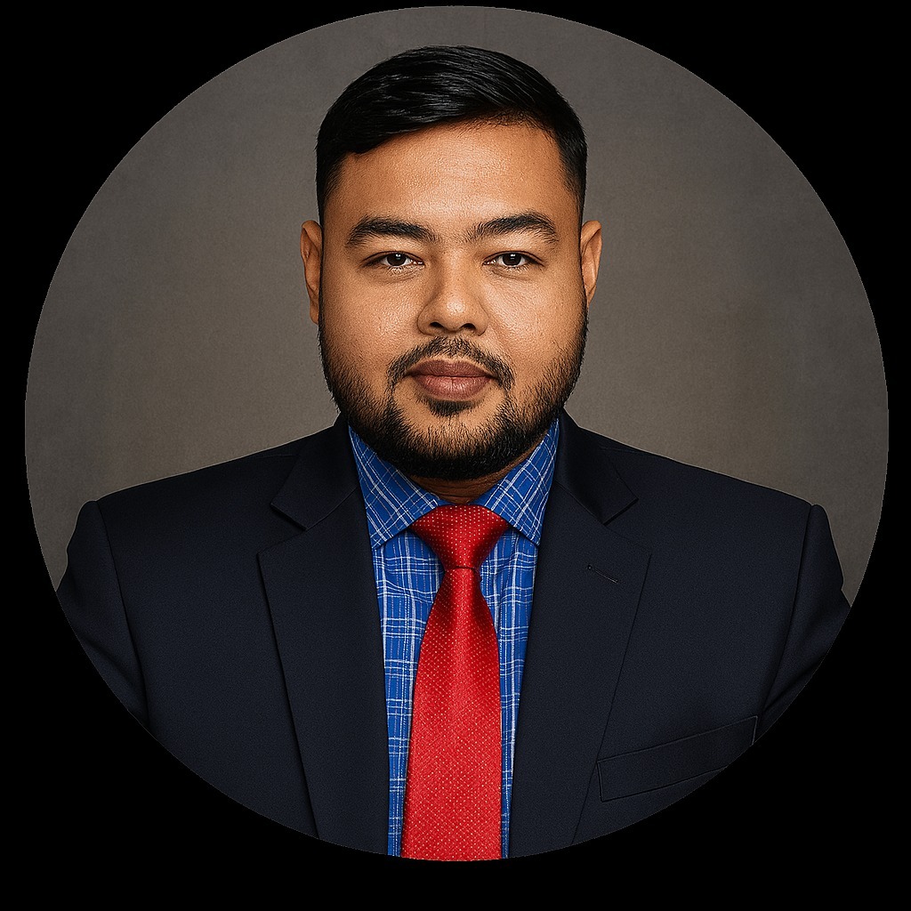 Md. Imran Hossain, Managing Director of Adorabella Health Care Ltd., in formal suit and red tie