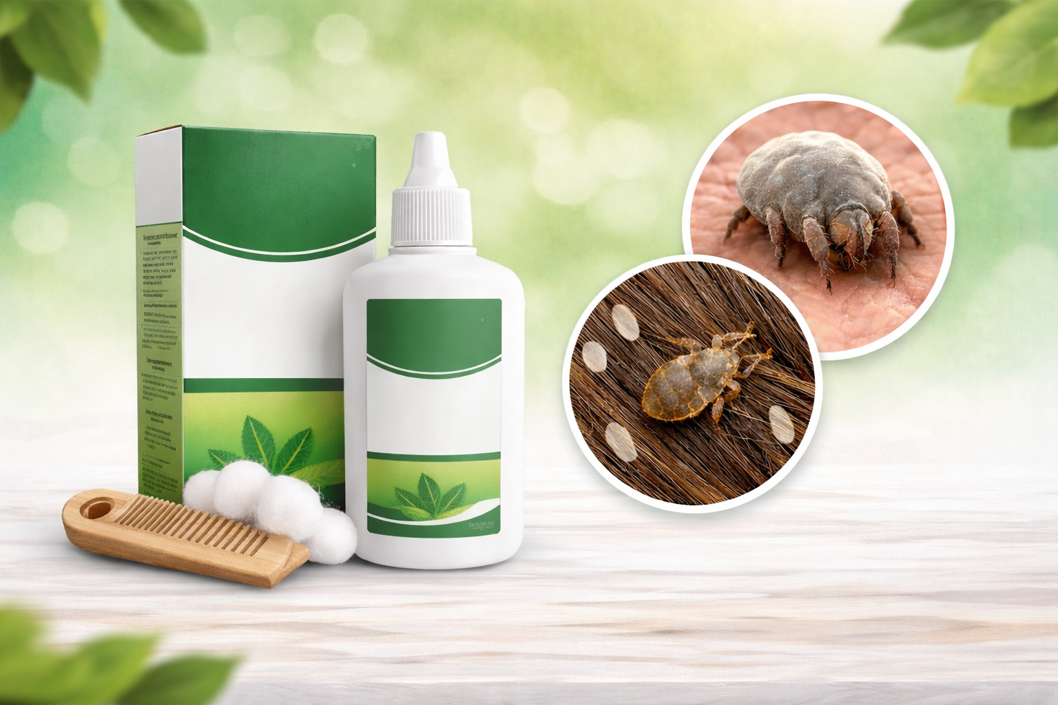 স্ক্যাবিস ও মাথার উকুন চিকিৎসার জন্য মেডিকেটেড লোশন কনসেপ্ট ইমেজ