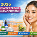Top Skincare Trends in Bangladesh 2026 featuring sunscreen SPF 50, vitamin C serum and skin barrier repair concept